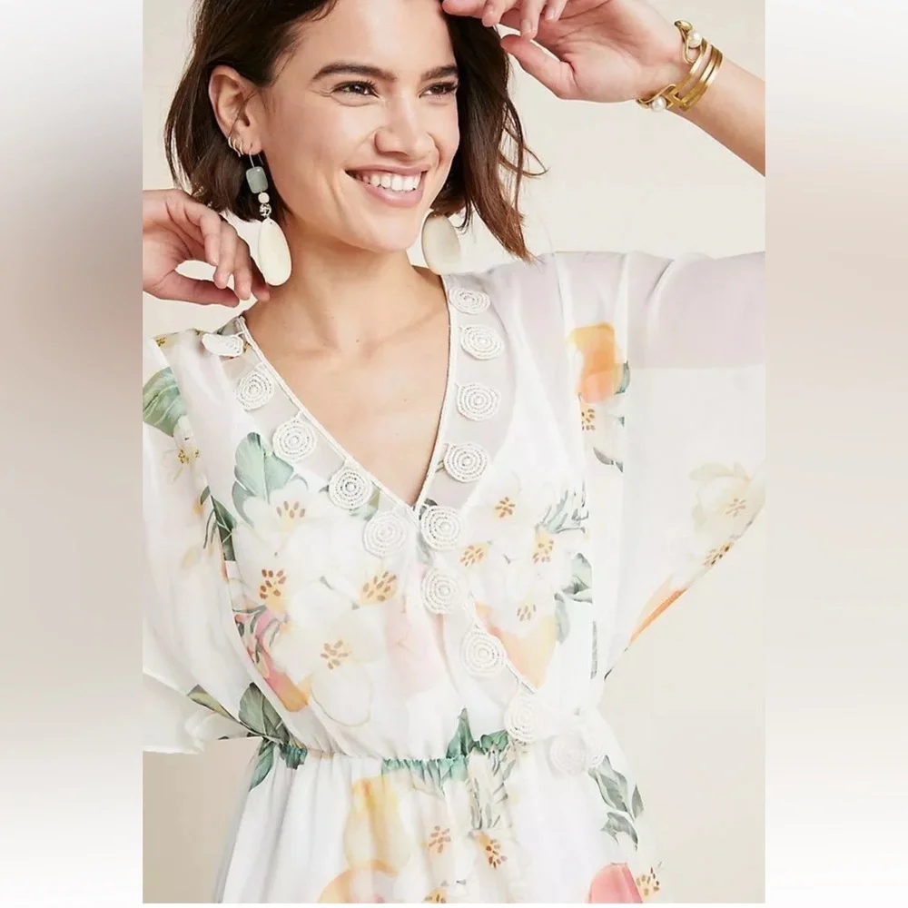 Farm Rio Eloisa Sheer Floral Dress Empire Waist size Small MSRP $280 - Picture 3 of 8